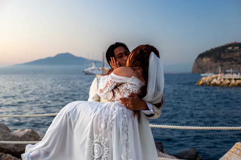 Romantic couple portrait at sunset