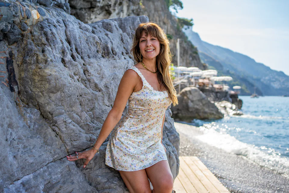 Portrait against cliffs and sea