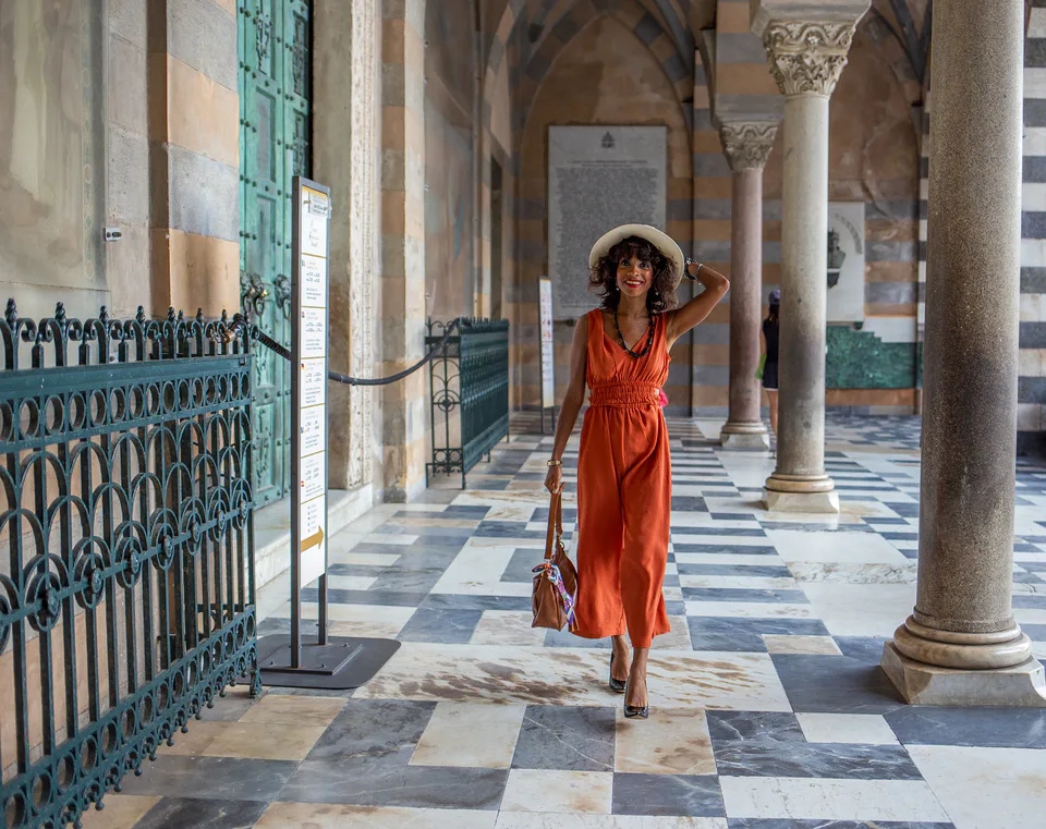 Portrait in a warm orange dress